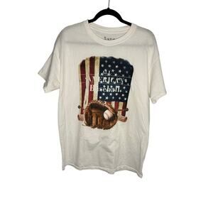 5 Star All American Baseball USA Flag Graphic Tee White Cotton Shirt Men’s Large